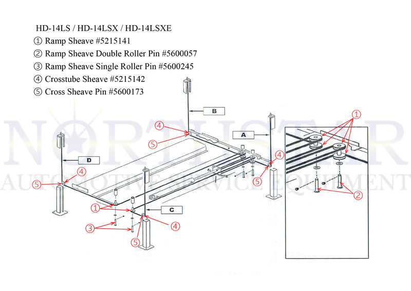 Ramp Sheave for Bendpak 5215141 on HD-14LS/14LSX/14LSXE, HD-14T 4-Post Lifts - FREE SHIPPING