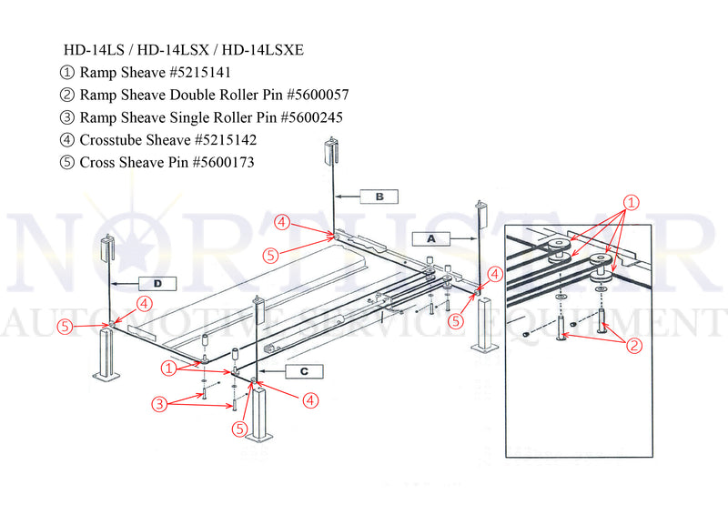 Double Roller Pin for Bendpak lift HD-14T, HD14-LS or LSX or LSXE - 5600057